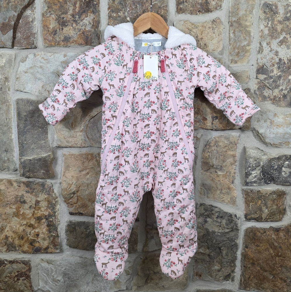 Baby Boden 6-12 Months 6 9 12 Month Deer Fawn Floral Bunting Insulated Snowsuit